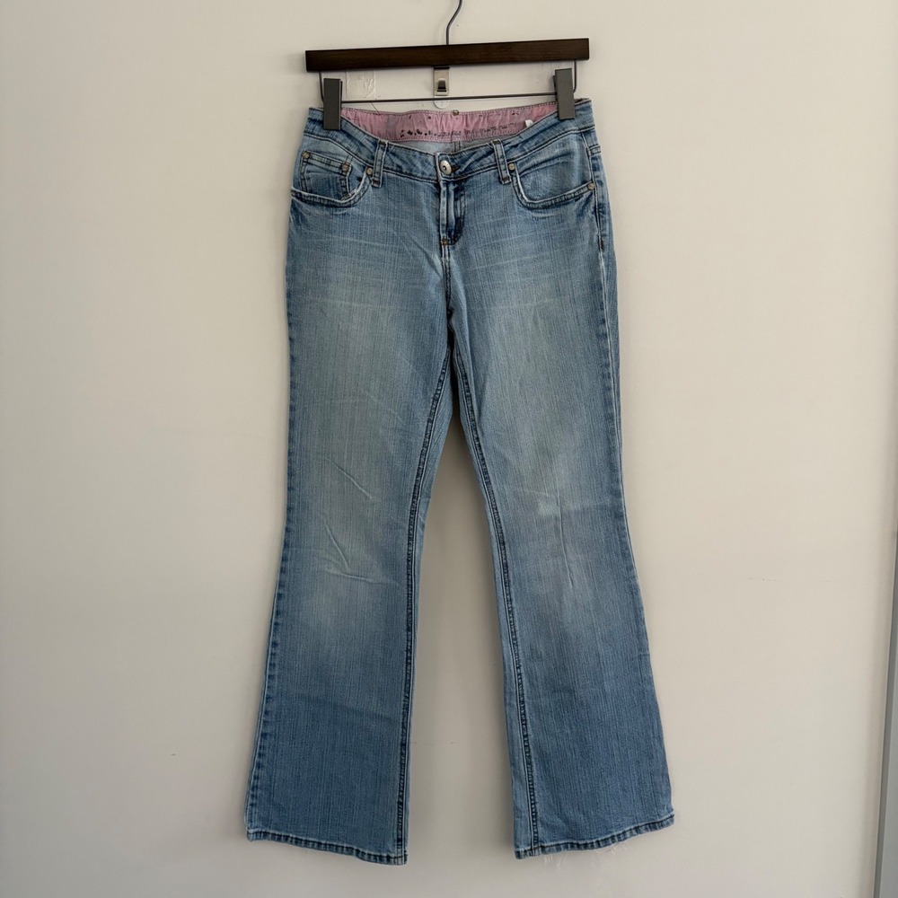 LEI Juniors Light Wash Flare Leg Denim Jeans Size 9 Regular Low Rise Y2K